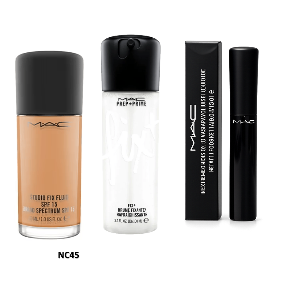 Combo MAC Studio Fix Foundation + Fix+ Prep & Prime + MAC Mascara