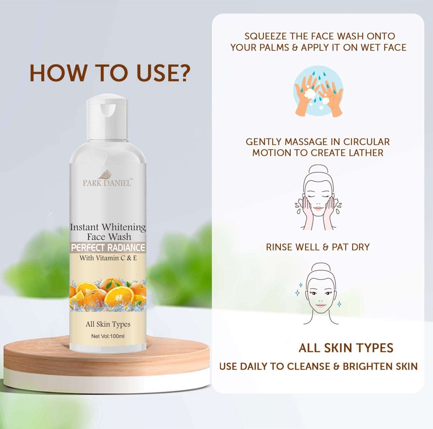 Park Daniel Instant Whitening Face Wash for Instant Face Whitening & Brightening Combo Pack of 2 Bottles of 100 ML (200 ML),