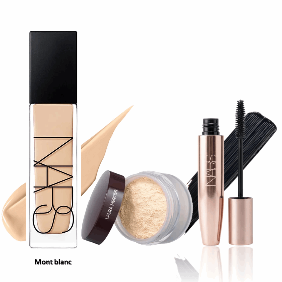 NARS Foundation + Laura Mercier Loose Setting Powder + NARS Instant Volume Mascara Combo | Complete Glam Makeup Kit