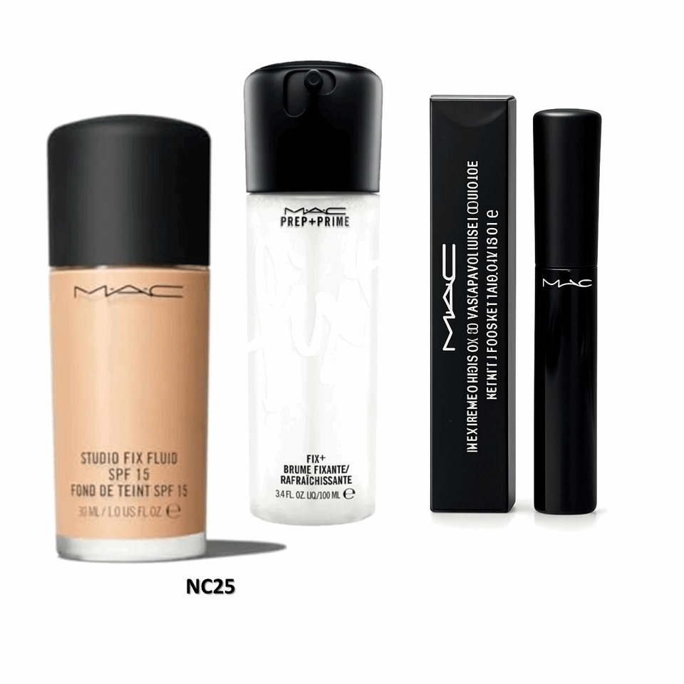 Combo MAC Studio Fix Foundation + Fix+ Prep & Prime + MAC Mascara
