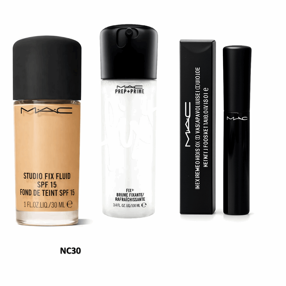 Combo MAC Studio Fix Foundation + Fix+ Prep & Prime + MAC Mascara