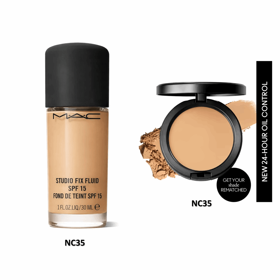 Combo Pack - MAC COSMETICS Studio Fix Fluid SPF 15 Foundation 30ml + MAC Studio Fix Powder Plus Foundation