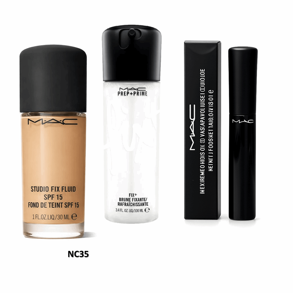 Combo MAC Studio Fix Foundation + Fix+ Prep & Prime + MAC Mascara