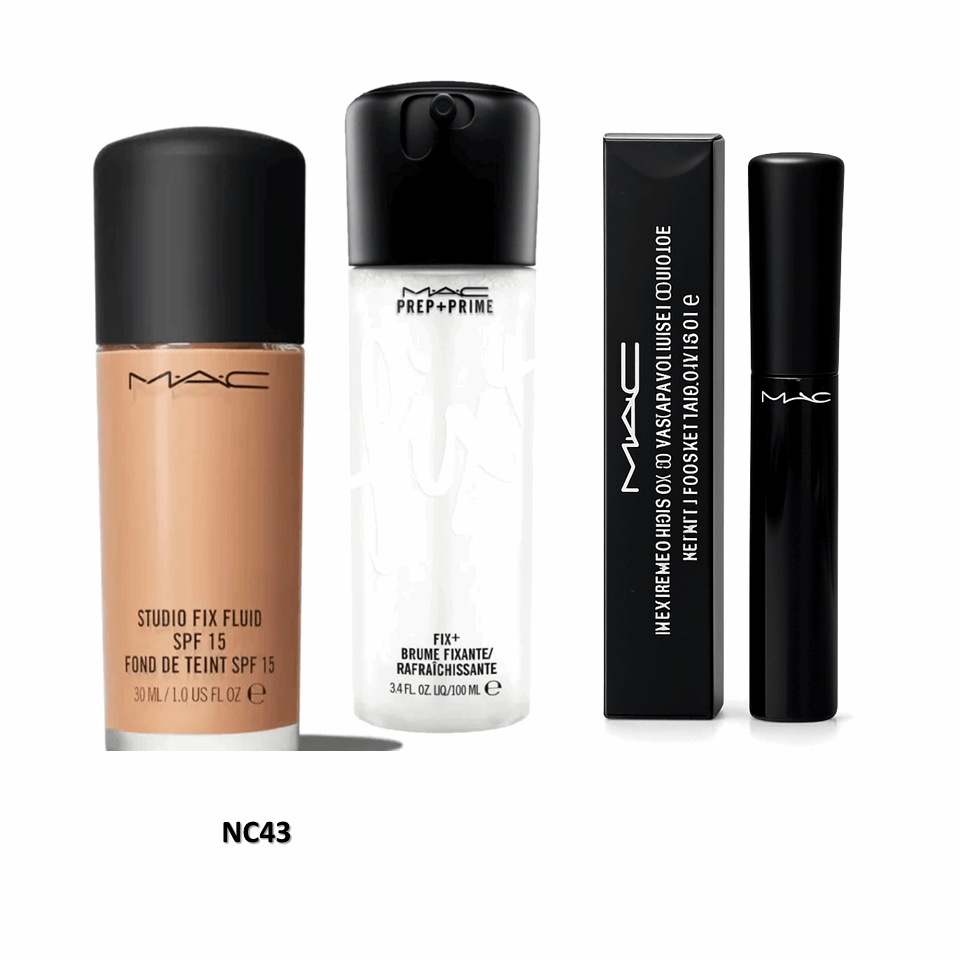 Combo MAC Studio Fix Foundation + Fix+ Prep & Prime + MAC Mascara