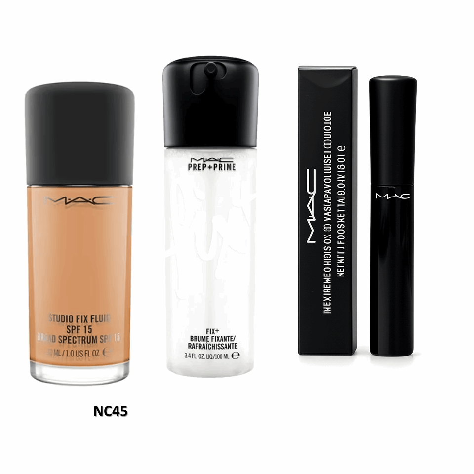 Combo MAC Studio Fix Foundation + Fix+ Prep & Prime + MAC Mascara