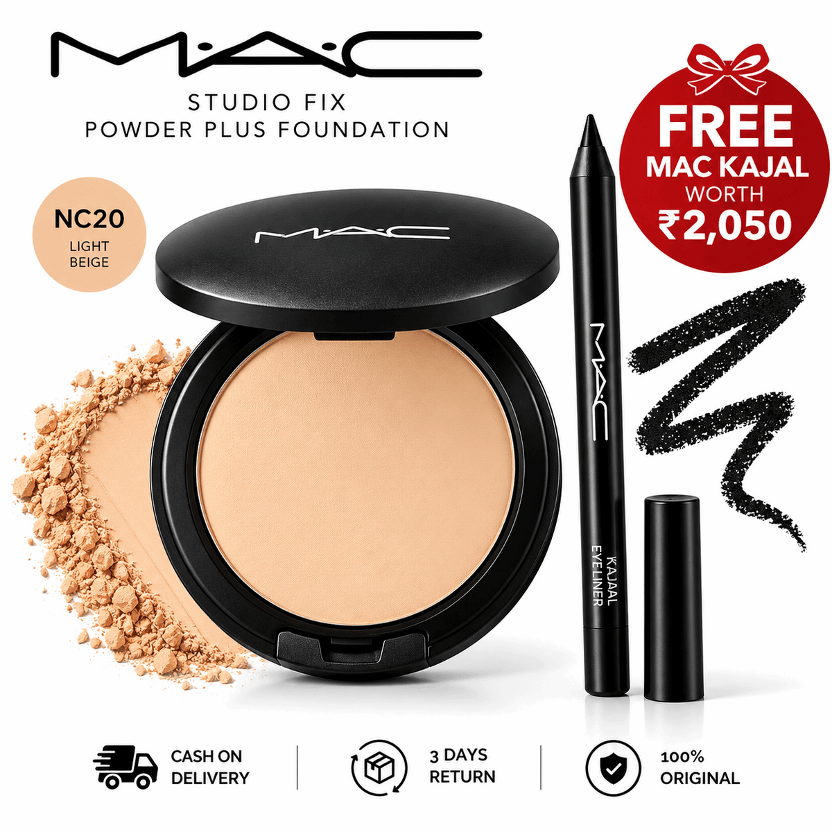 MAC Studio Fix Powder Plus Foundation + FREE MAC Kajal